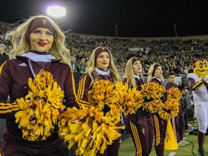 Sparky and the cheerleaders hype the Sun Devils up 