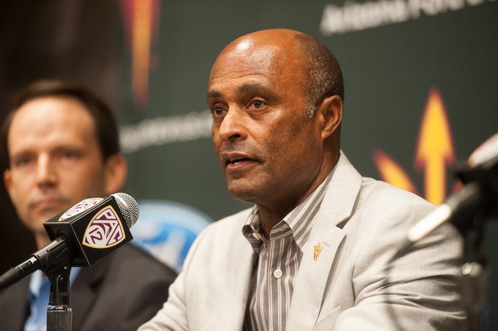 Athletic Director Ray Anderson announces the University's addition of women's lacrosse on Tuesday, Oct. 20, 2015, at the Dutson Theater in the Carson Student-Athlete Center on the Tempe campus.