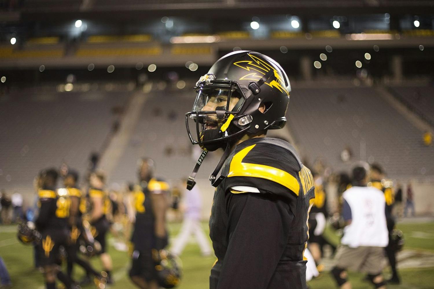 ASU Sun Devils quarterback Manny Wilkins (5) walks off the field after a football game against the Utah Utes in Sun Devil Stadium on Thursday, Nov. 10, 2016.