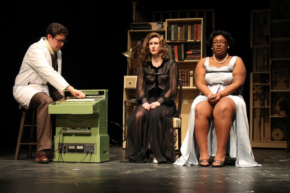 Evan Carson, Jessica Morgan, and Samantha Taylor perform in "Lasso of Truth" at ASU's Lyceum Theatre, on Wednesday, Feb. 10, 2016.