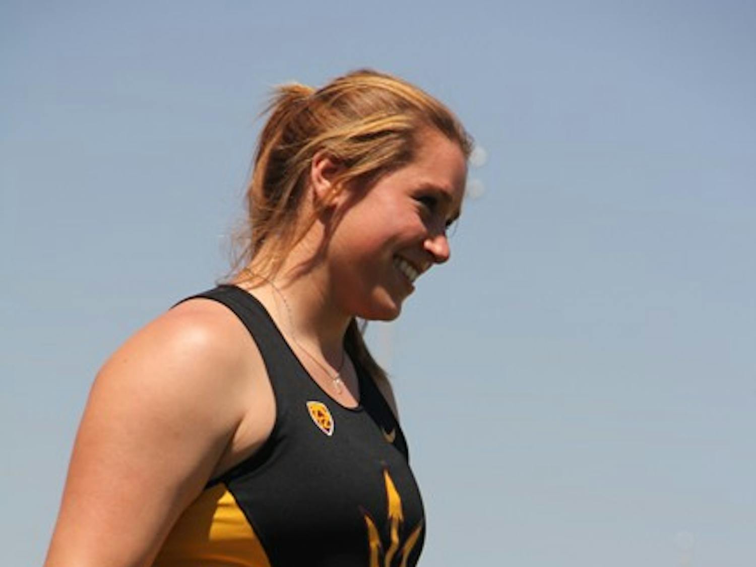 Redshirt junior thrower Chelsea Cassulo walks off the field after throwing during the Sun Angel Classic on April 6. Cassulo and the rest of the track and field team travel to face LSU this weekend. (Photo by Abhiram Chandrashekar)