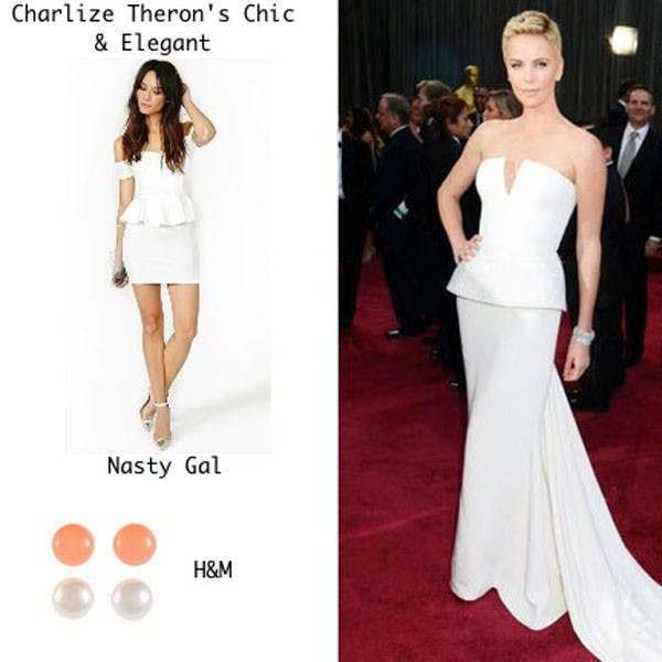 Charlize Theron shows simplicity and elegance in her Christian Dior dress. Collage by Gabi Nelson, photo courtesy Vogue magazine