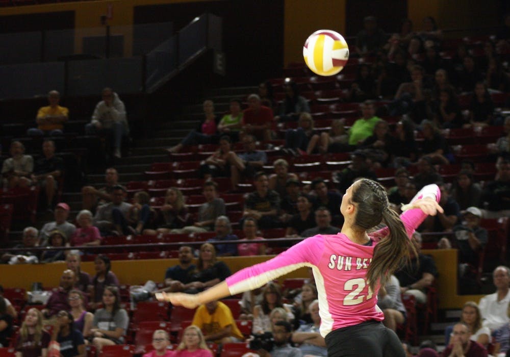 Freshman Ivana Jeremic serves the ball during a game against the University of Washington Huskies&nbsp;on Friday,&nbsp;Oct. 21, 2016, in Tempe, Arizona.&nbsp;