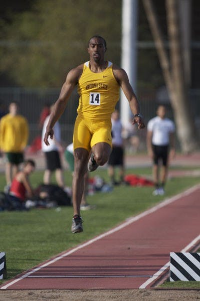 MOVING ALONG: ASU senior jumper Jeremy Egboro begins his triple jump during the Baldy Castillo Invitational at Sun Angel Stadium in Tempe last month. (Photo by Scott Stuk)