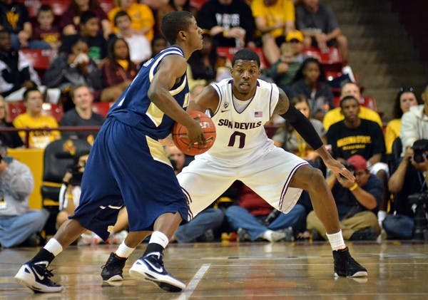 ASU junior guard Carrick Felix guards the perimeter during the Sun Devils’ victory over Montana State. The .500 Golden Hurricanes host ASU in Tulsa on Saturday. (Photo Aaron Lavinsky)