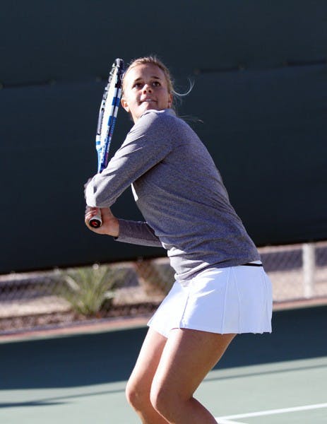 Senior Michelle Brycki prepares to volley the ball at the ASU Thunderbird Invitational on Nov. 5, 2011. The Sun Devils host Texas Tech on Saturday. (Photo by Lisa Bartoli)