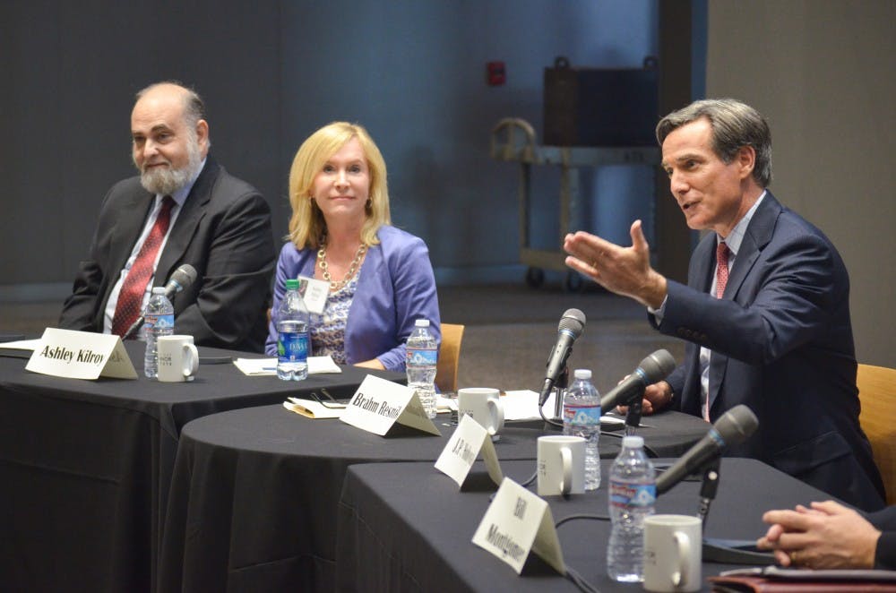 Moderator Braham Resnik, of 12 News, speaks in a panel discussion about marijuana legislation on Tuesday, Sept. 13, 2016.