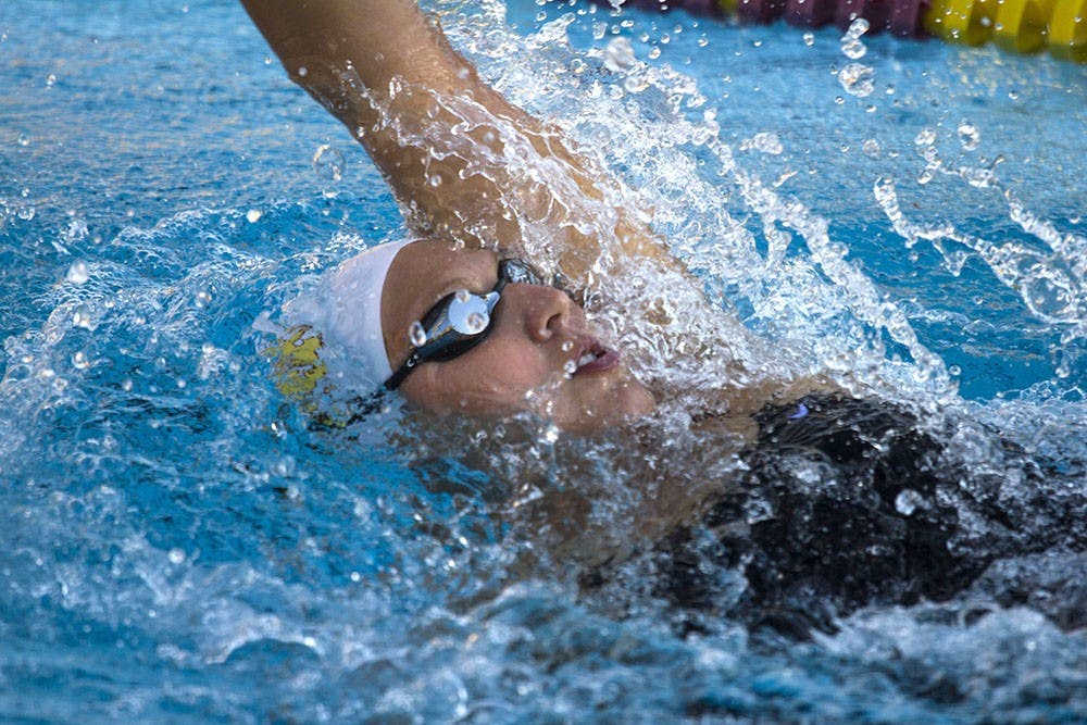 Junior Lori Layne Kremer competes during the Women's 200 Meter IM race against Denver. This Sun Devils are competing in the USAFA International meet. (Photo by Diana Lustig)