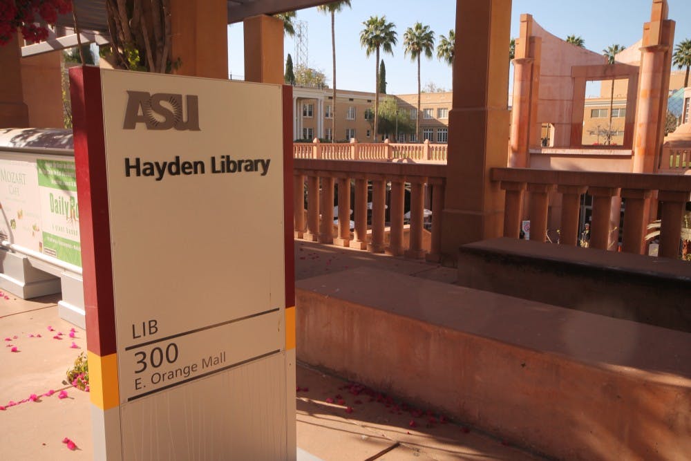 Hayden Library on ASU's Tempe campus is pictured on Thursday, March 17, 2016. The feminism edit-a-thon will take place at Hayden on Friday, March 18, 2016.