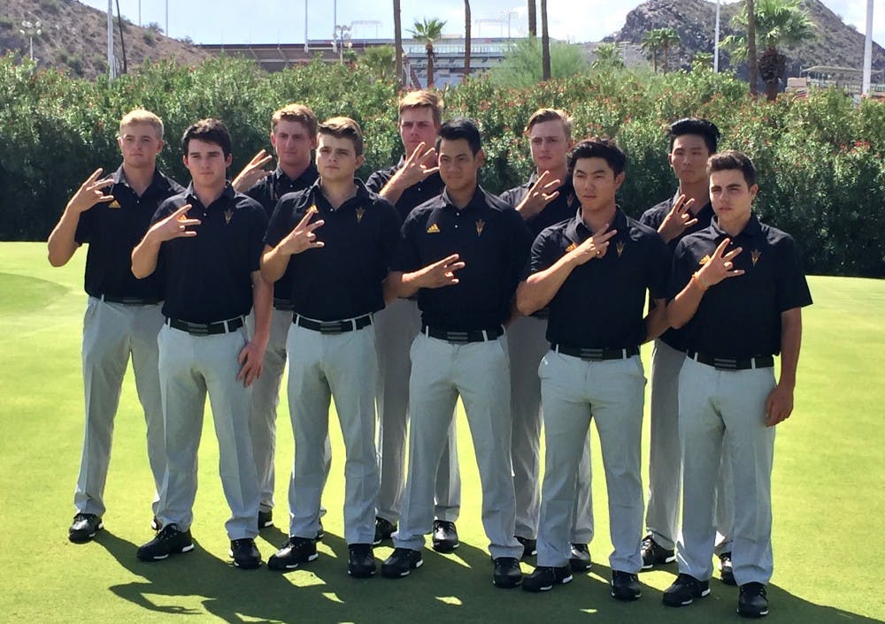 The ASU men's golf team poses for a photo on Monday, Aug. 22, 2016 at Karsten Golf Course in Tempe, Arizona.