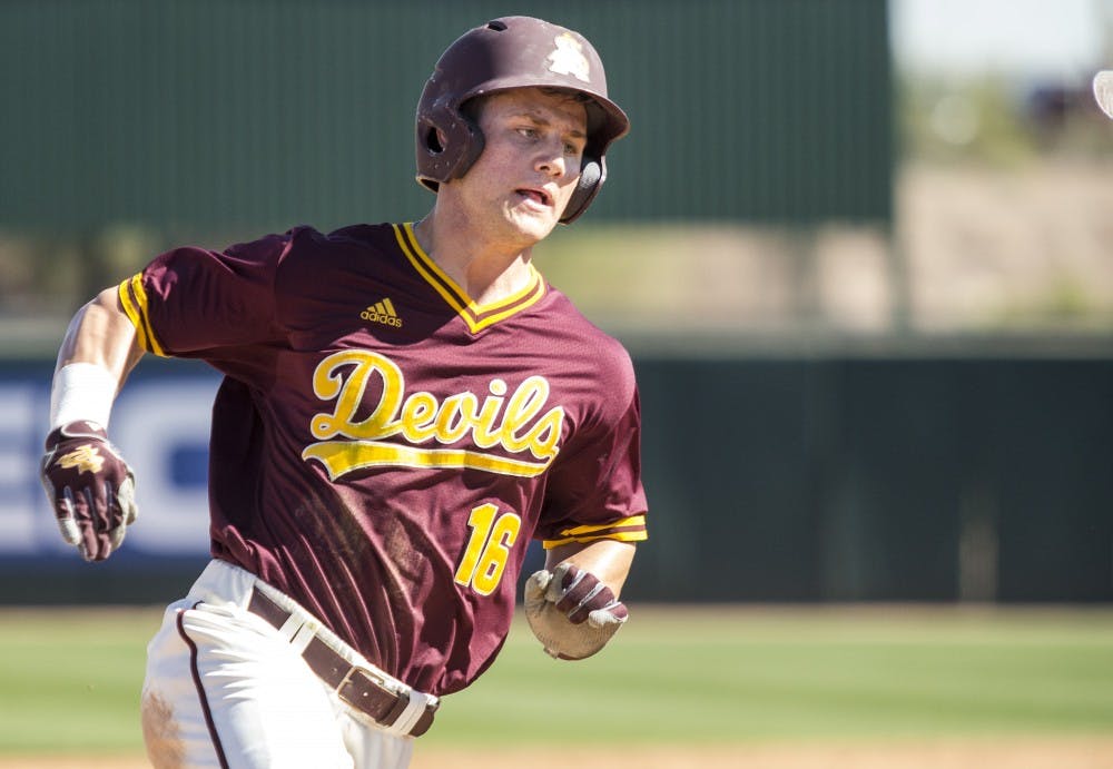 Sophomore outfielder Andrew Shaps rounds third base during a game against Xavier at Phoenix Municipal Stadium on Saturday, Feb. 20, 2016. The Sun Devils won the matchup, 2-1.  