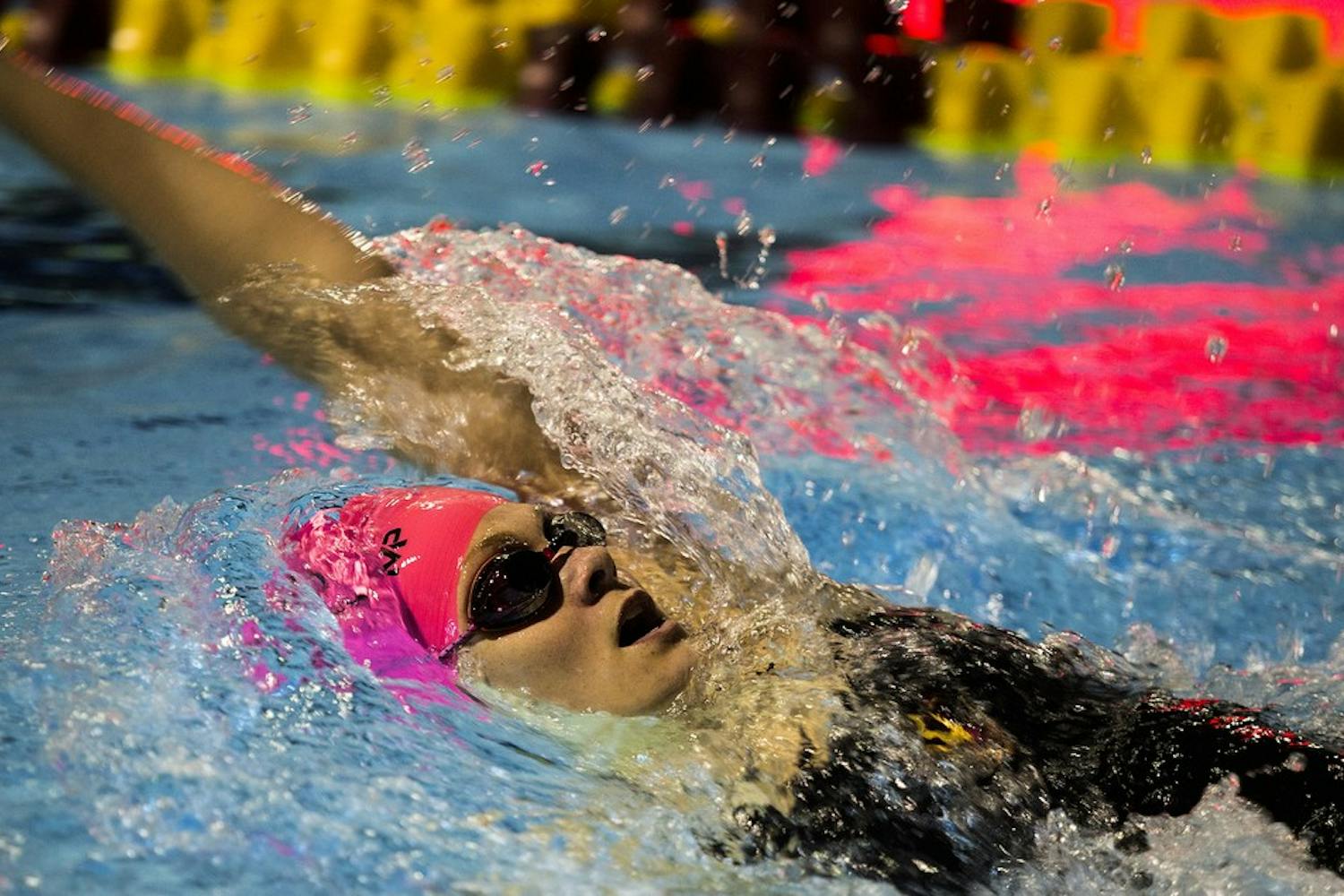 Kallyn Barkey swims the 200 individual medley at the ASU women's swimming meet on Thursday, Oct. 22, 2015, at the Mona Plummer Aquatic Complex in Tempe, Ariz. The Sun Devils lost the meet to the Washington State Cougars, 115-90. 