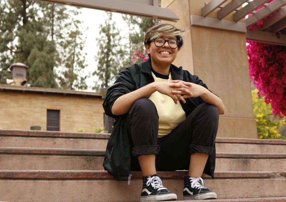 ASU freshman art student Karen Nazario poses for a photo in Tempe, Arizona on Wednesday, March 22, 2017. 