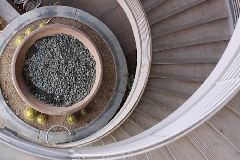 WINDING DOWN: Stairs wind in the Packard Drive south parking structure Tuesday morning. (Photo by Lillian Reid)