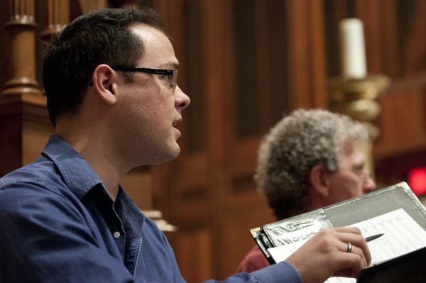 Doctoral student Josh Hillman performs with the Phoenix Chorale at First Friday in Phoenix on Feb. 1. Hillman will be attending this year’s Grammy Awards with the Kansas City Chorale, whose album was nominated for two Grammys. (Photo by Molly J. Smith)