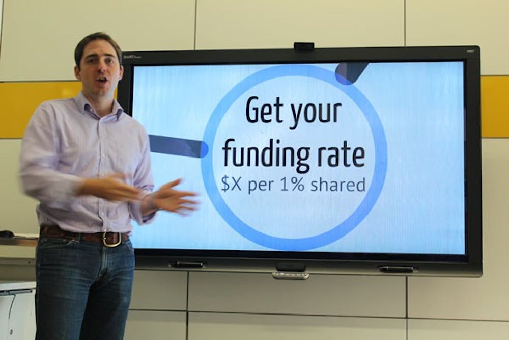 An Upstart representative presents the new company on Thursday at Changemaker Central, located on the Tempe campus. The website is an innovative approach to investments for ASU students.