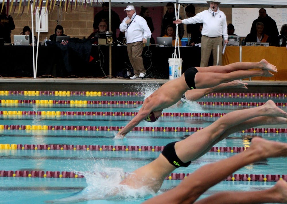 The ASU swim team starts a relay race on Friday, Jan. 20, 2017.