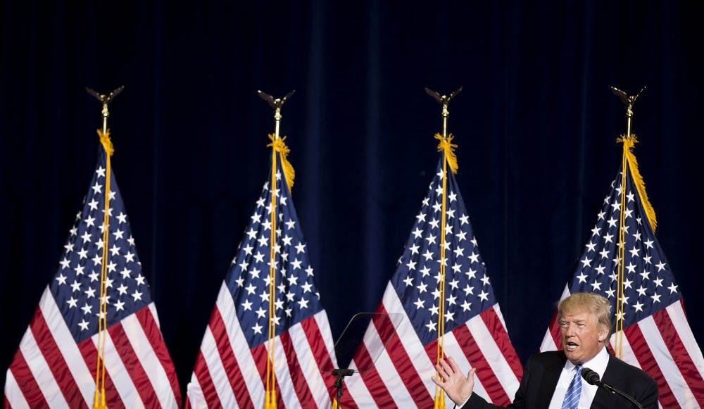 Donald Trump speaks during his campaign stop at the Phoenix Convention Center in Phoenix, Arizona, on Wednesday, Aug. 31, 2016. 