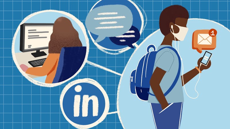 “College student networking with a potential employer through LinkedIn.” Illustration published on Thursday, Sept. 3, 2020.