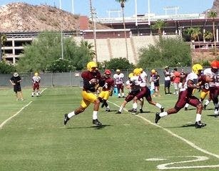 Redshirt junior Jaelen Strong returns a kickoff during practice. Strong and Middlebrooks will look to spark the punt and kickoff return teams this season.