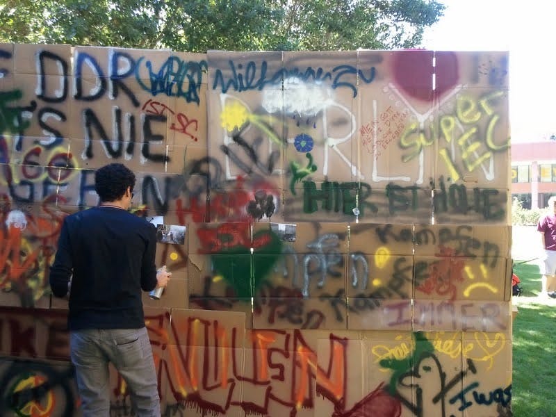 At the German Culture Event on Nov. 9, students from German language courses put together cultural representations in a variety of forms, such as the Berlin Wall. Photo courtesy of Carla Ghanem.