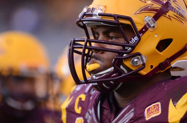 Redshirt senior linebacker Brandon Magee recorded four tackles, one for loss, in his final game at Sun Devil Stadium on Nov. 17. (Photo by Aaron Lavinsky)