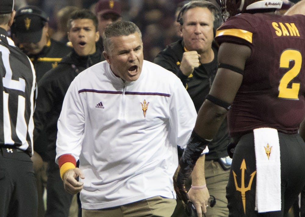 ASU head coach Todd Graham reacts after a play during the Motel 6 Cactus Bowl on Saturday, Jan. 2, 2016, at Chase Field in Phoenix.  