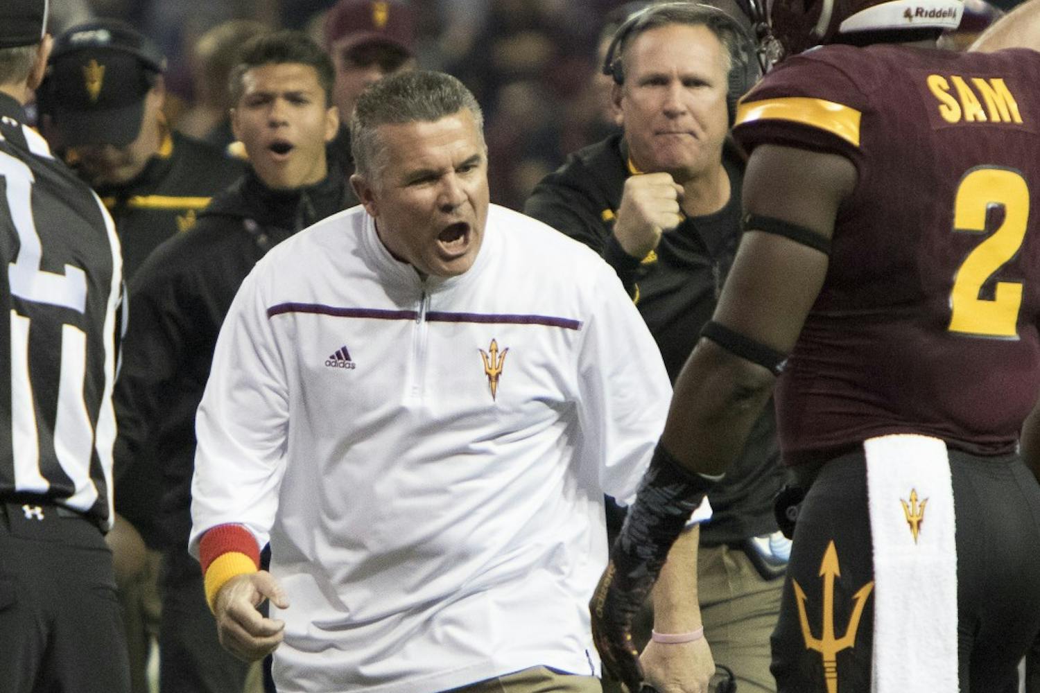 ASU head coach Todd Graham reacts after a play during the Motel 6 Cactus Bowl on Saturday, Jan. 2, 2016, at Chase Field in Phoenix.  
