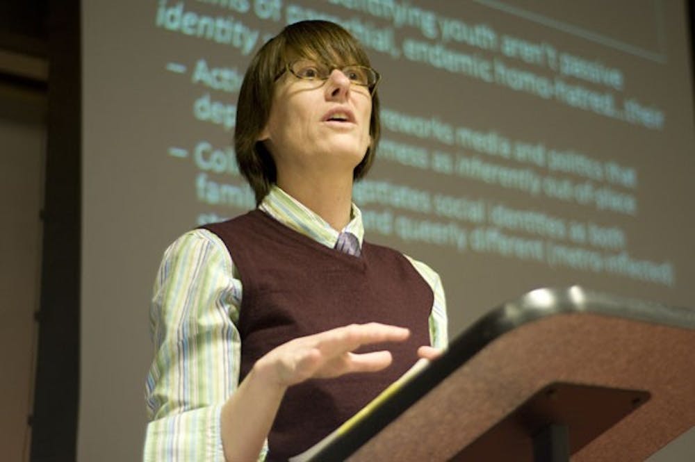 LGBTQ: Mary Gary, author of "Out in the Country: Youth, Media, and Queer Visibility in Rural America," speaks about her research on Lesbian, Gay, Bisexual, Transgender Questioning youth in rural America. (Photo by Molly J. Smith)