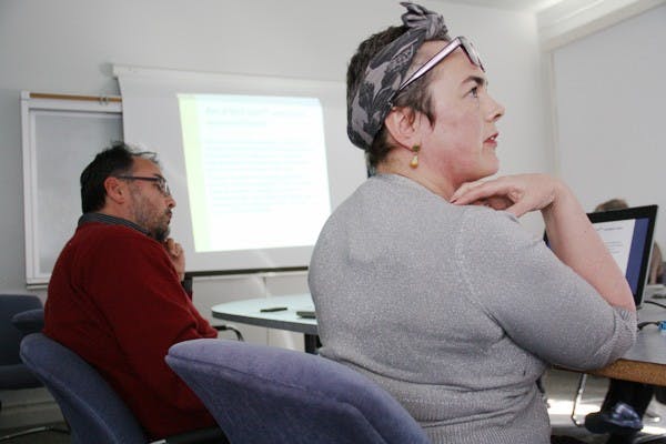 Rick Flowers and Elaine Swan, faculty of arts and social sciences at the University of Technology Sydney, lectured in West Hall on the Tempe campus Tuesday about Taste Food Tours and ‘culinary ethnicism,’ the presentation and story of diverse foods. (Photo by Shawn Raymundo)