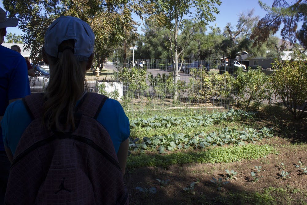 Attendees at a&nbsp;Care-A-Lot Farm tour learn about urban gardening from David Eberle on Saturday, Oct. 29, 2016.