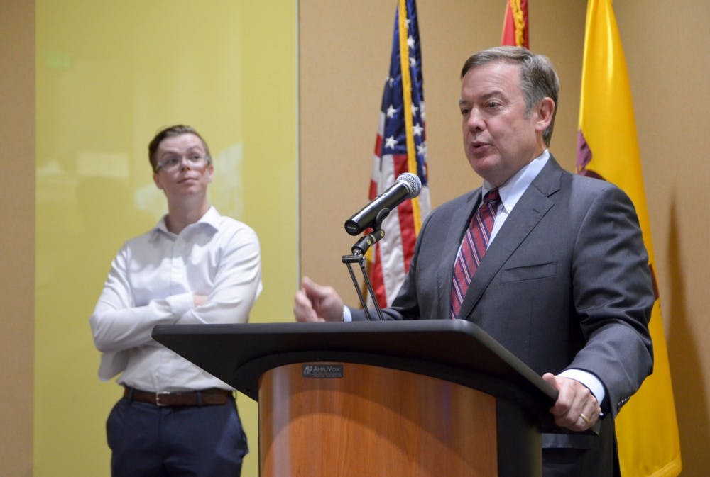 ASU president Michael Crow answers students' questions at a town hall on Sept. 29, 2016.