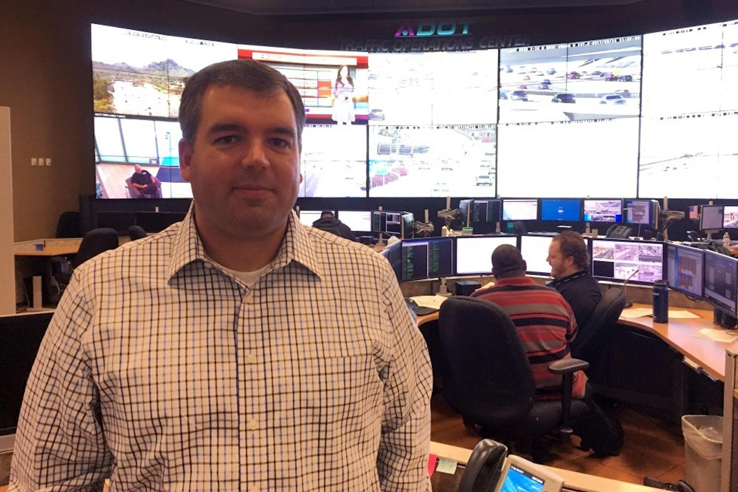 Arizona Department of Transport Transportation spokesperson Doug Pacey in the  ADOT monitoring room on Tuesday, March 14, 2017.