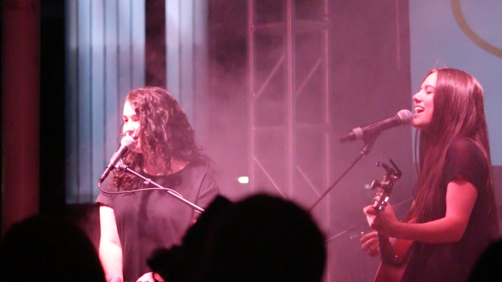 Indie-pop duo&nbsp;Haley Gold (left) and&nbsp;Spencer Bryant (right) of 76th Street perform at&nbsp;ASU’s Got Talent&nbsp;on Tuesday, April 12, 2017.