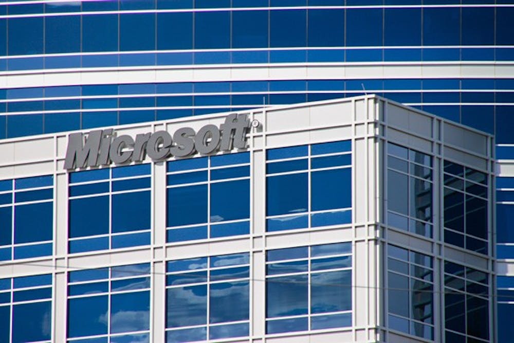 MICROSOFT WINDOWS: A Microsoft office towers over the Rio Salado Parkway and Mill Avenue intersection in Tempe near the location of Microsoft's future facilities. (Photo by Rosie Gochnour)