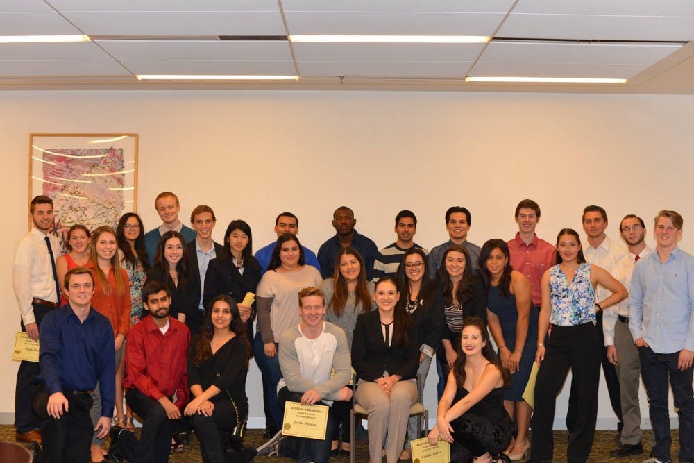Students in the Pre-Law Society are pictured at their fall banquet. &nbsp;
