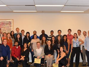 Students in the Pre-Law Society are pictured at their fall banquet. &nbsp;