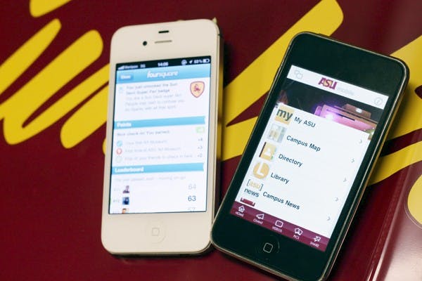 CHECKED IN: ASU now has it's own Foursquare badge that students can earn by checking into seven or more ASU venues. There is also a new ASU iPhone app that allows users to login to My ASU, search the libraries and view maps of all the campuses. (Photo by Beth Easterbrook)