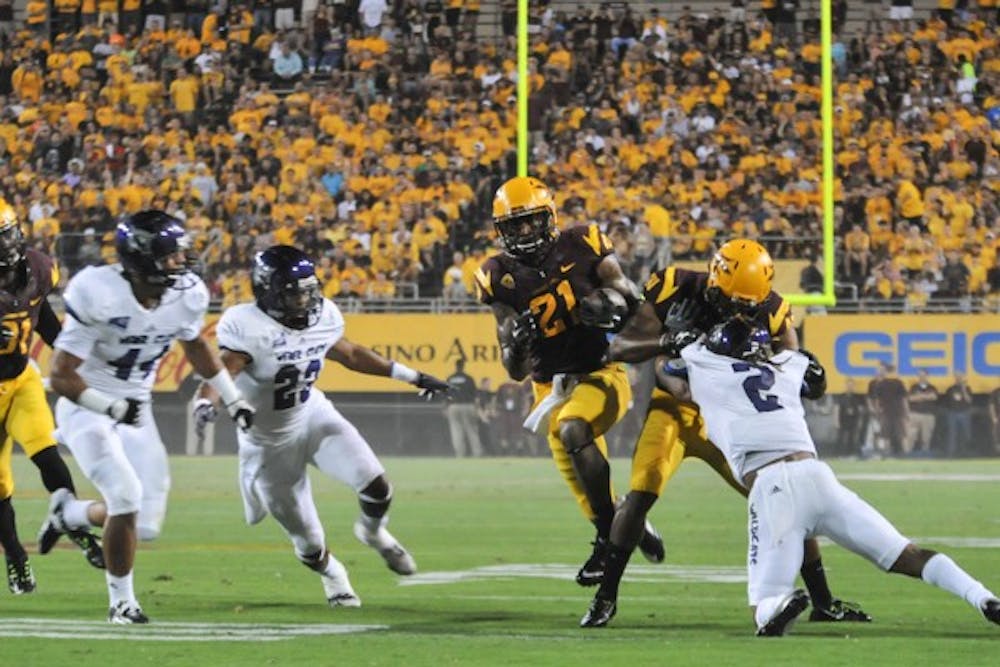 Redshirt junior wide receiver Jaelen Strong runs the ball during a play against Weber State on Aug. 28 at Sun Devil Stadium. (Photo by Andrew Ybanez)