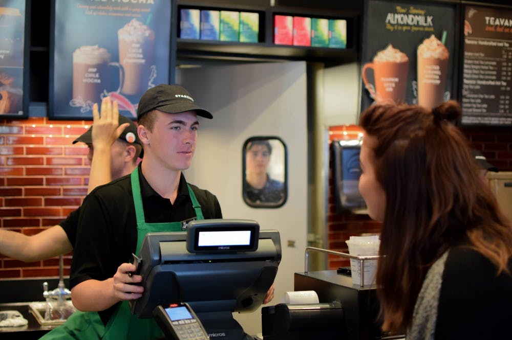 ASU student Christine Boisson orders at the Starbucks in the MU on Oct. 17, 2016.