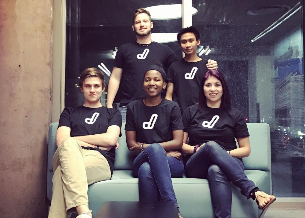 Members of the Software Developer Association Nathan (SoDA) pose for a group&nbsp;photo.&nbsp;