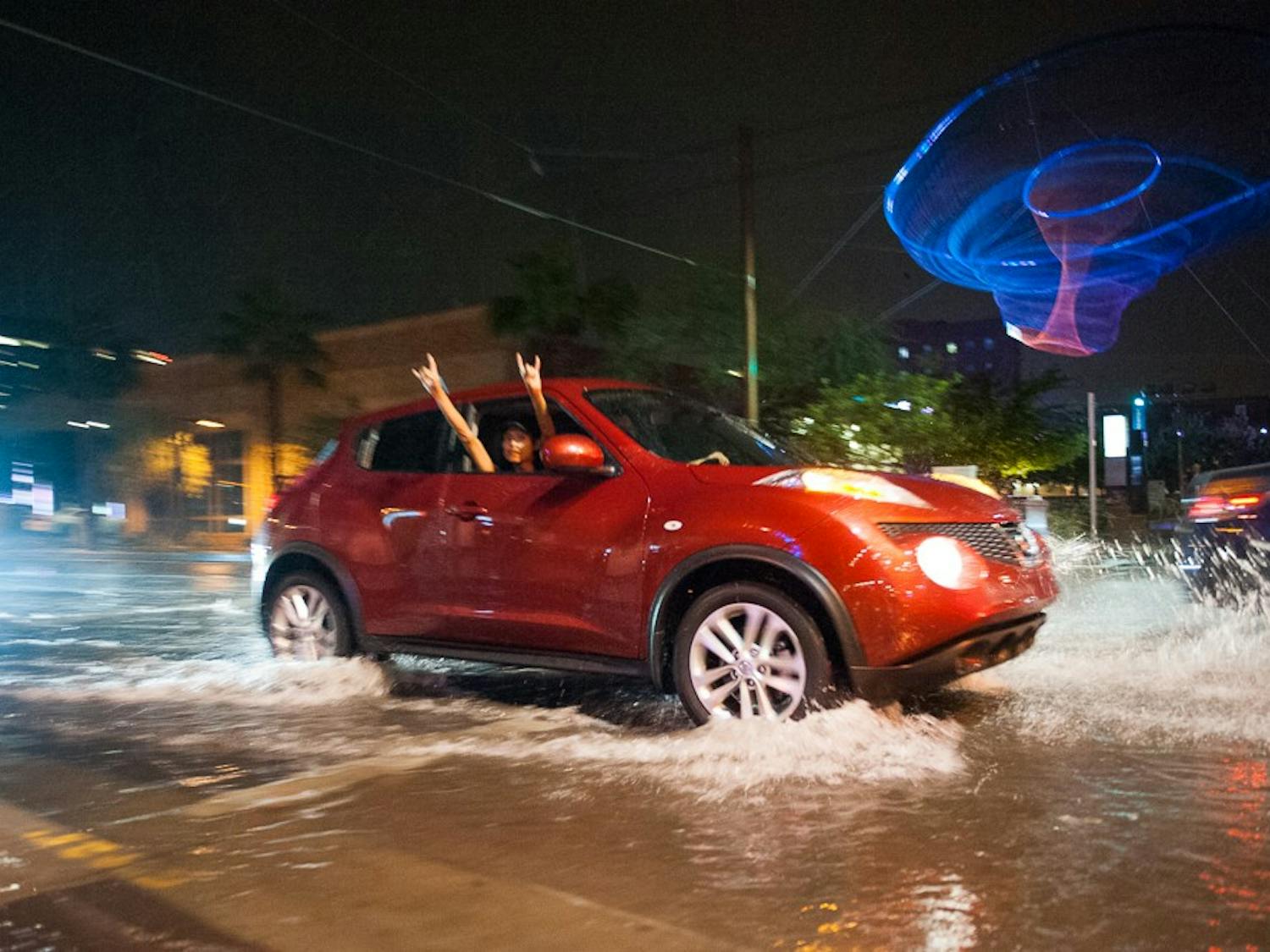 Rain pounds downtown Phoenix on Monday, Aug. 31, 2015. The downtown area received almost an inch of rain in an hour.