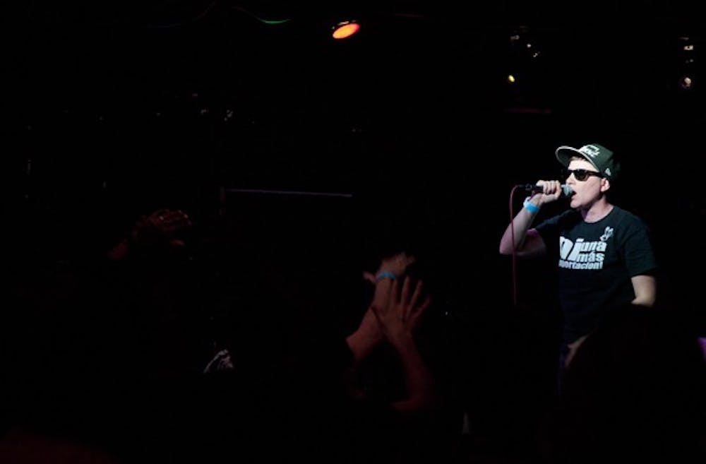 Hip hop artist, Invincible, performed Friday night at the Red Owl for SJP's benefit concert. All proceeds will be going to the Palestine Children's Relief Fund. (Photo by Perla Farias)