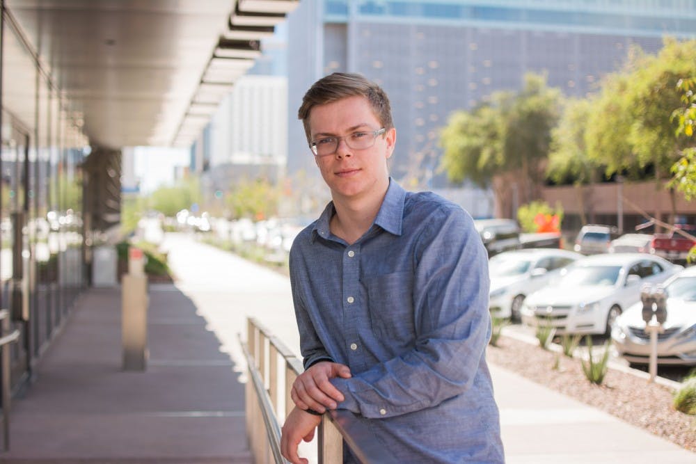 Twenty-year-old junior Health Innovation student and USGD President, Jackson Dangremond, poses for a portrait Thursday, Feb. 16, 2017 in front of The Beus Center for Law and Society on ASU’s downtown Phoenix campus.