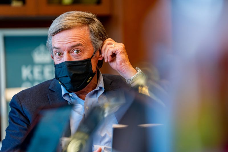 ASU President Michael Crow meets with The State Press editorial board on Friday, Aug. 27, 2021, at the Fulton Center on the ASU Tempe campus.