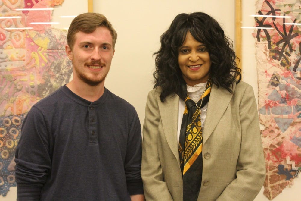 Professor Souad T. Ali, Director of Arabic Studies poses for a picture of ASU Senior Ben Stelle, President of the Arabic Language and Culture Club on Monday, Sept. 12, 2016.