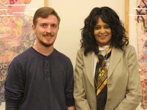 Professor Souad T. Ali, Director of Arabic Studies poses for a picture of ASU Senior Ben Stelle, President of the Arabic Language and Culture Club on Monday, Sept. 12, 2016.