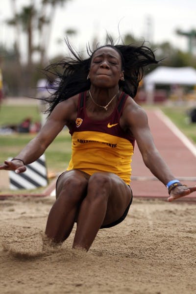 Christabel Nettey participates in the long jump event at the Baldy Castillo Invitational on March 17. Nettey and the Sun Devils look to carry the momentum from their solid performances at the Sun Angel Classic last weekend. (Photo by Sam Rosenbaum)