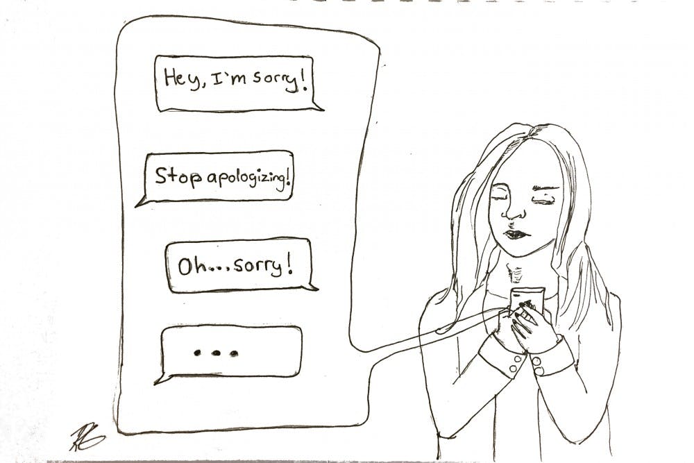 Research says women are more apologetic then men just for being alive. Illustration drawn on Thursday, Sept. 15, 2016.