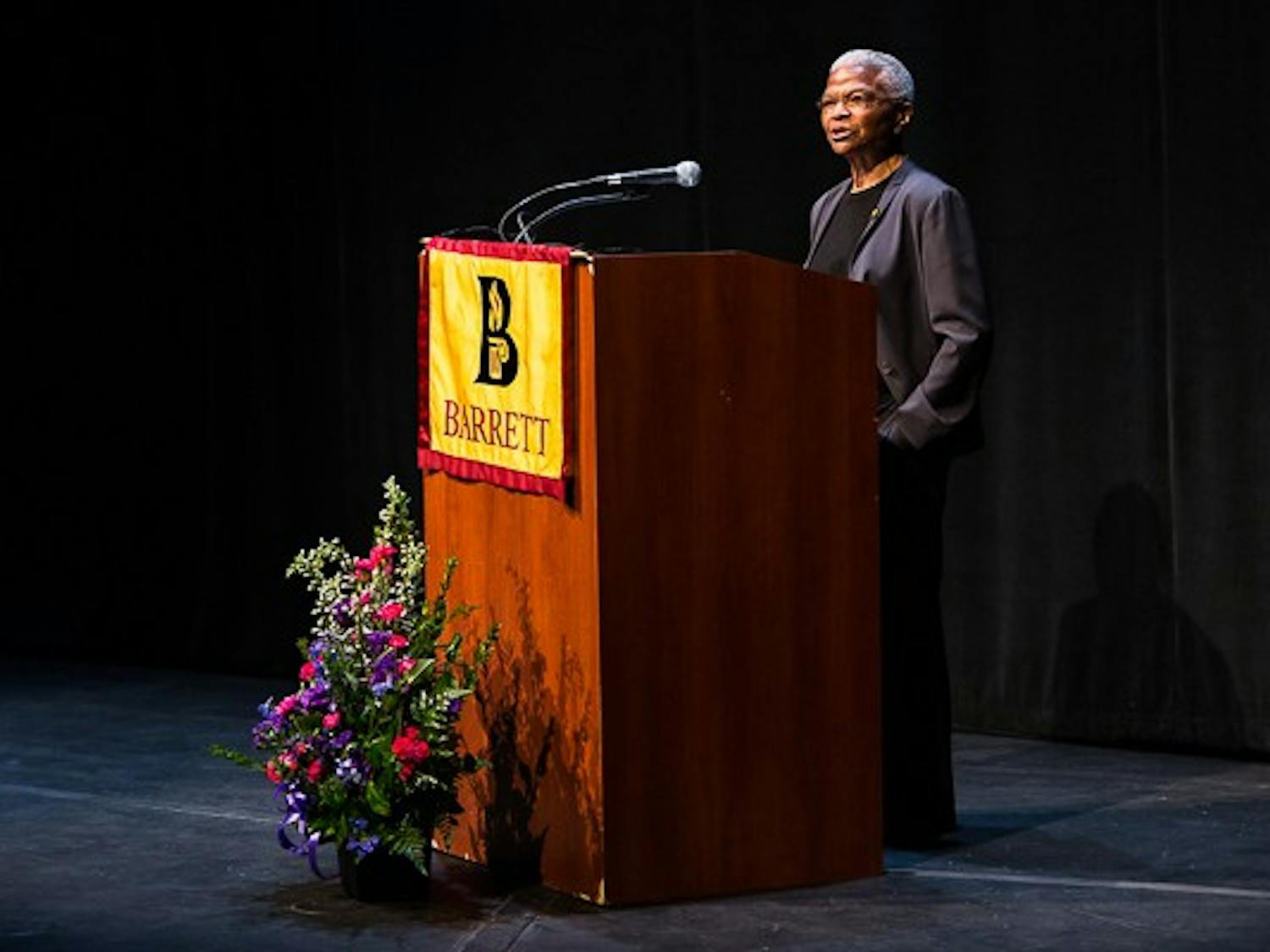 Dr. Mary Frances Berry speaks at the John J. Rhodes Lecture in Public Policy & American Institutions at the Galvin Playhouse on Wednesday, Feb. 25, 2015. In the lecture, presented by Barrett, the Honors College, Berry covered a variety of human and civil rights issues and challenged the audience to make a change for justice. (Daniel Kwon/The State Press)